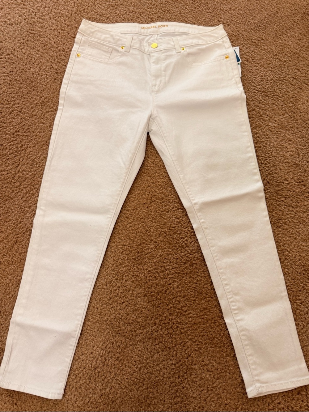 Michael Kors Cream Skinny Jeans with Gold Hardware